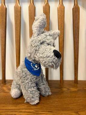 Mascot Factory Mighty Tykes Gray Schnauzer Dog Plush with Blue College Mascot Ba
